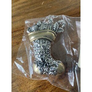 Vintage Best Silver & Gold Tone Estate Christmas Stocking Pin Brooch Pendant